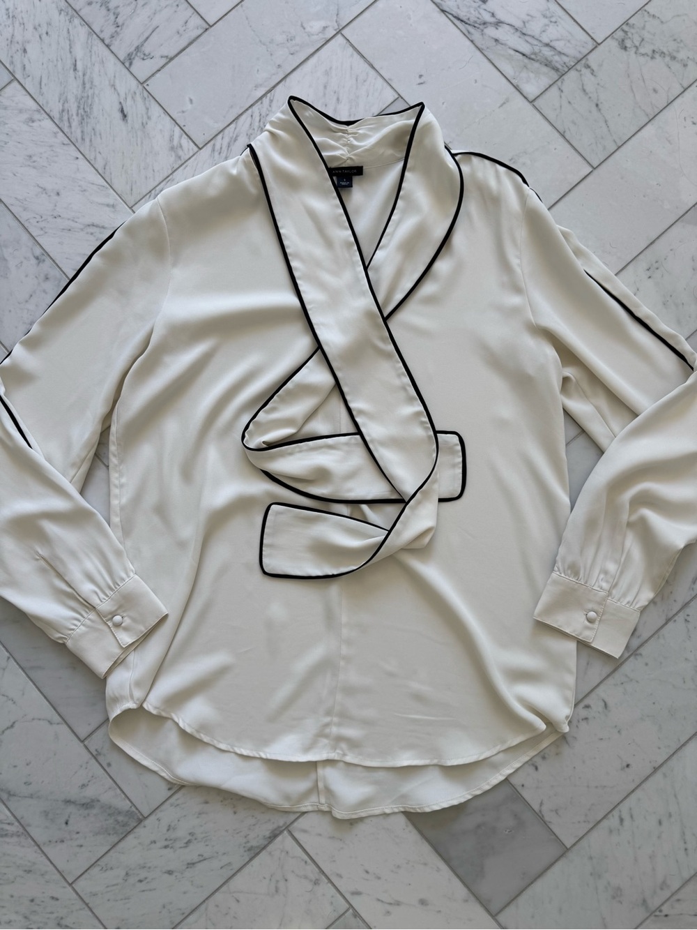 Ann Taylor White Blouse with Black Trim